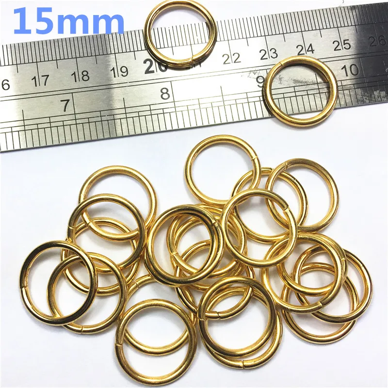 4-  15mm gold Non Welded Metal O Ring Nickel&Black Nickel Plated Backpack Collar Harness Rings Bag Parts Accessories
