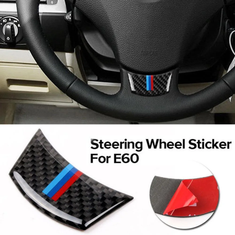 

Carbon Fiber Car Steering Wheel Stickers Emblem for BMW E60 E61 2004-2010 5 Series Accessories Car Styling Interior Decorations