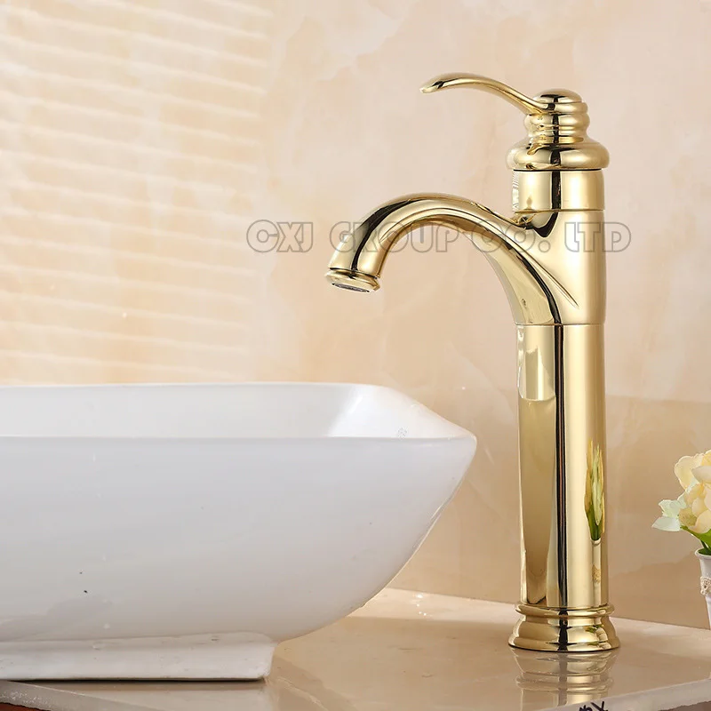 Free Shipping Solid Brass Gold Plated Bathroom Sink Tap Water Mixer