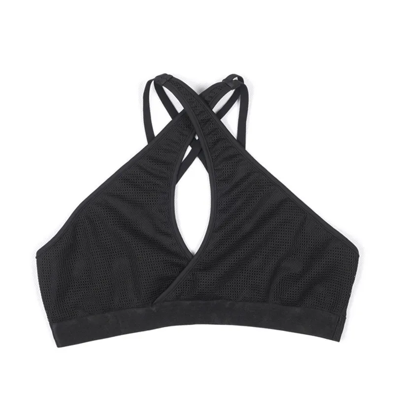 New Women Sexy Sports Bras Quick Dry Gym Criss Cross Hollow Out Patchwork Top Training Running Fitness Yoga Bra Black