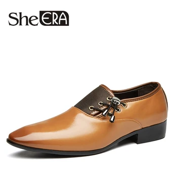 

She ERA New 2018 PU Leather Dress Shoes For Men Formal Shoes Spring Pointed Toe Wedding Business Shoes Male Fashion Man Footwear