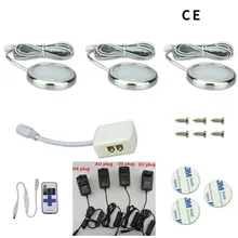 Подсветка, софиты для шкафа Светодиодные шайбы DC12V затемнения Кухня освещения с Беспроводной пульт дистанционного управления лампы шкафа лампы для витрины 3/4/6/8 шт