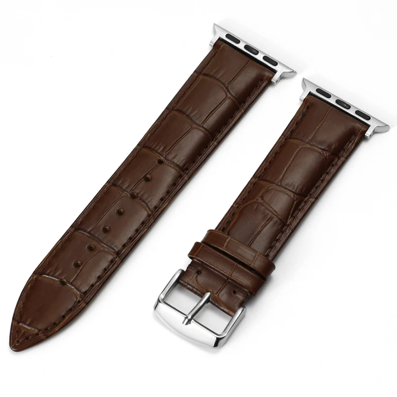 Carouse Watch Accessories Calf Genuine Leather Strap For Apple Watch Band 42mm 38mm Series 4/3/2/1 iWatch 44mm 40mm Watchband - Цвет ремешка: Silver-Brown