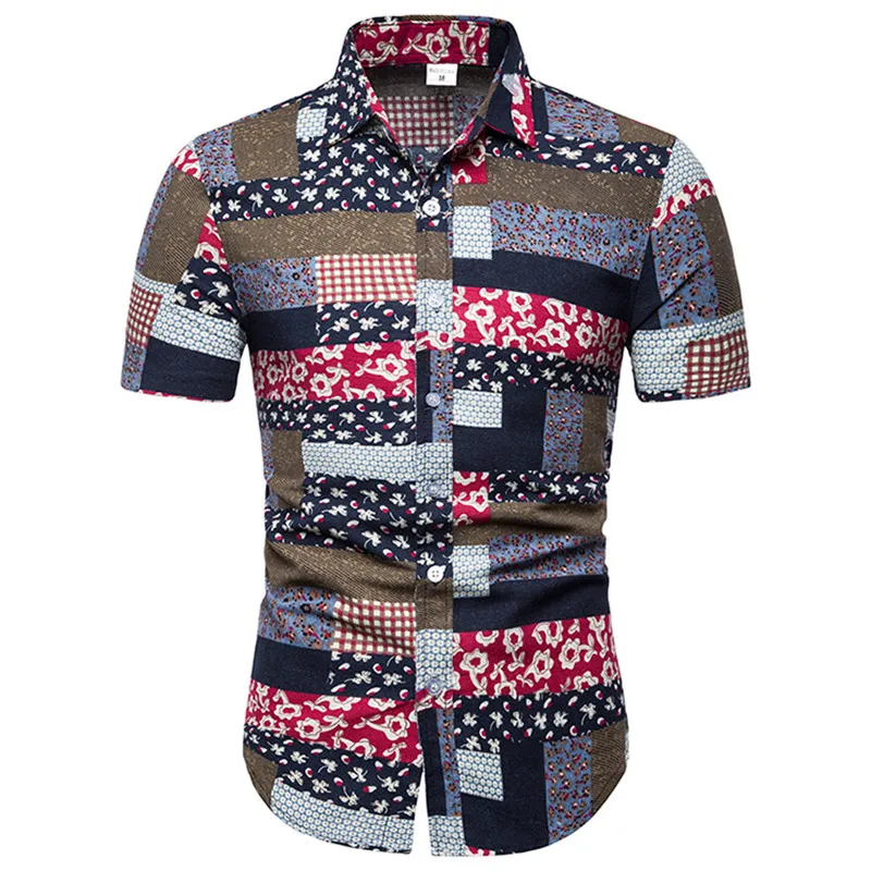 Short Sleeve Shirt Men 2019 Spring Summer New Cotton Fashion Floral Print Multicolor Slim Plus sizeM-5XL Slim Short Sleeve Shirt