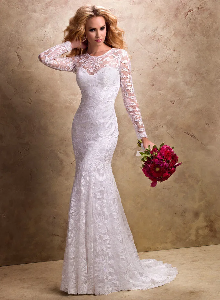 

Vestido De Noiva 2014 New Arrival Fashionable Mermaid High Neck Long Sleeve Wedding Dress Lace Bridal Gowns