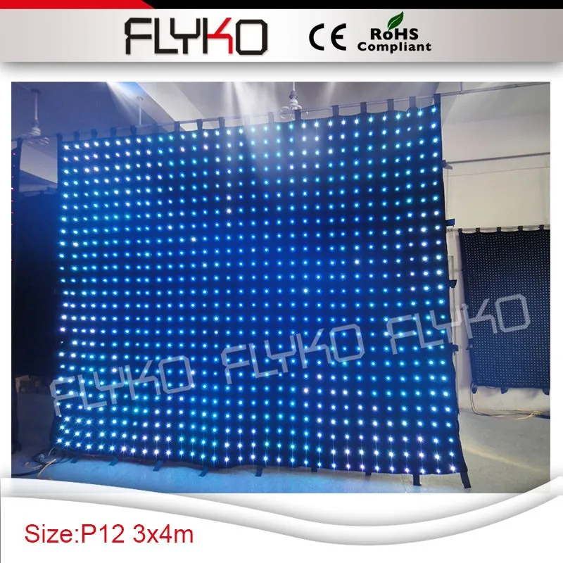 Оборудование сценический декорирующий производства медиаплеер высокой четкости P12 3x4 м видео ткань led световая завеса