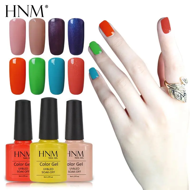 

HNM Gel Nail Polish Colorful Bottle 8ml Nude Pink Red Semi Permanent Base Top Primer Hybrid Stamping Paint Lucky Varnish Lacquer