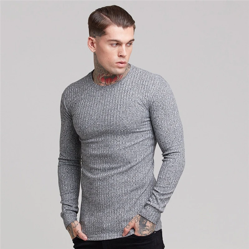 Muscleguys 2018 New Autumn Mens T shirt Thin Pullover Sweaters Solid