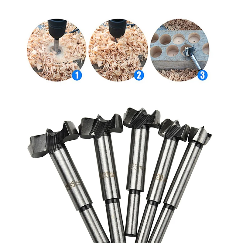 04 MPT 5Pcs Wood Drill Bit Set Forstner Auger Drill Bit Woodworking Hole Saw Wooden Wood Cutter Dia 15 20 25 30 35mm Round Shank