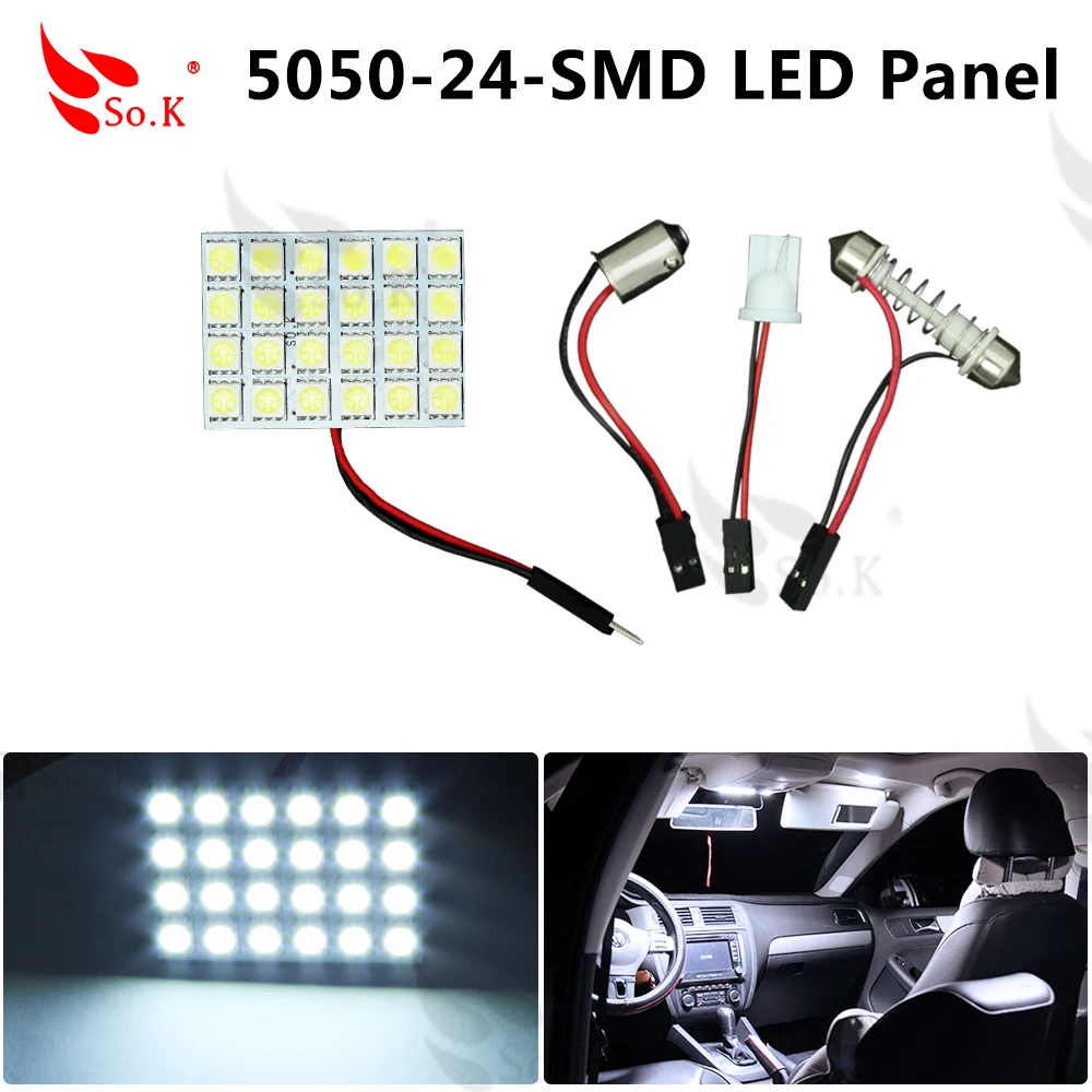Car Interior Roof Reading Light White 24 SMD 5050 LED Panel Festoon