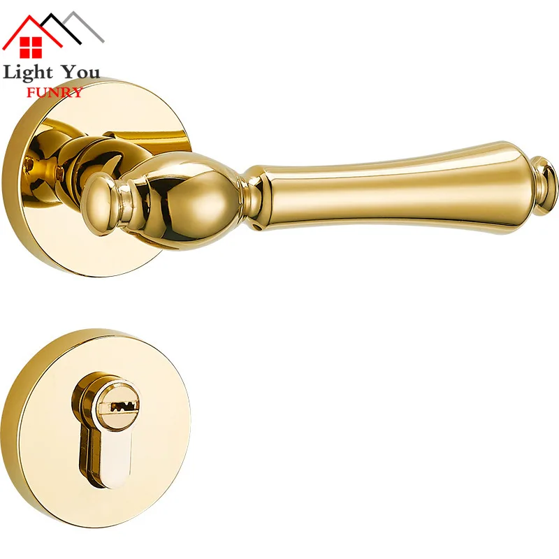  American mute magnetic door lock indoor bedroom door lock handle lock pure copper core golden woode - 32997612697