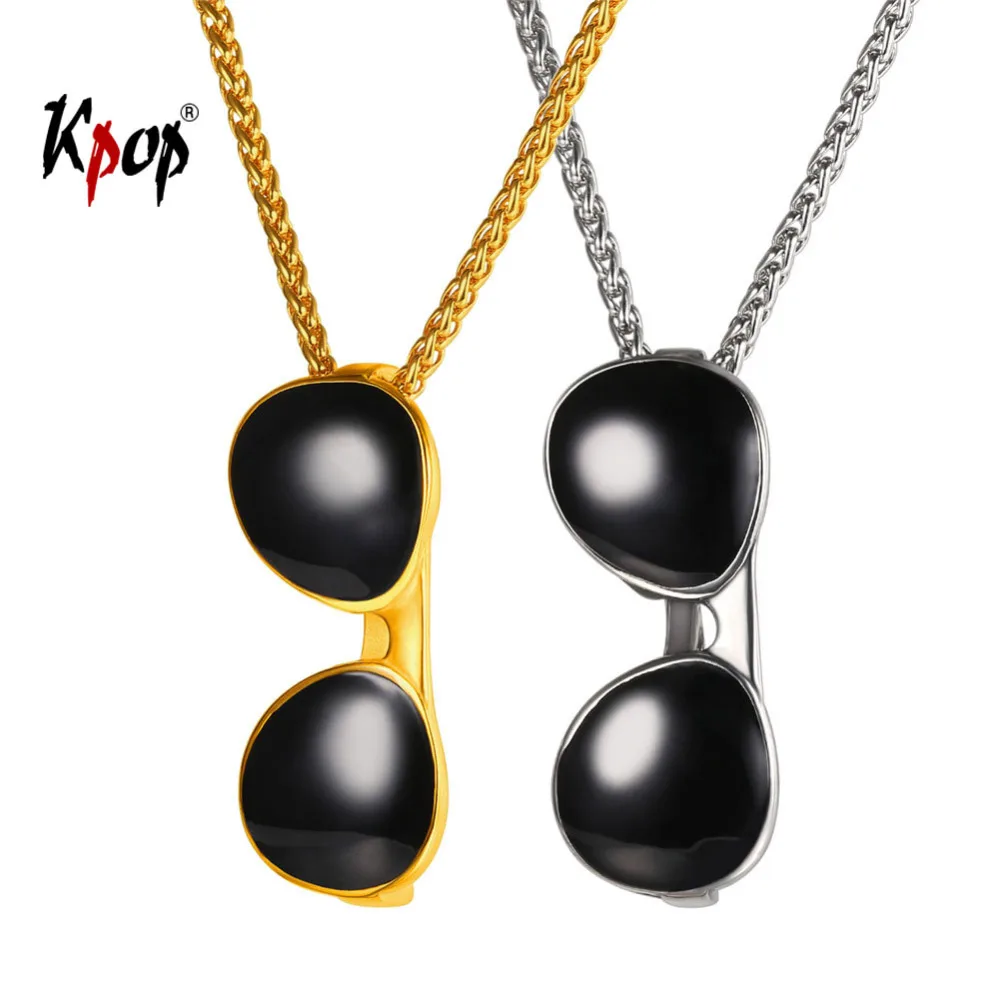 Kpop из нержавеющей стали солнцезащитные очки кулон ожерелье золотой серебристый