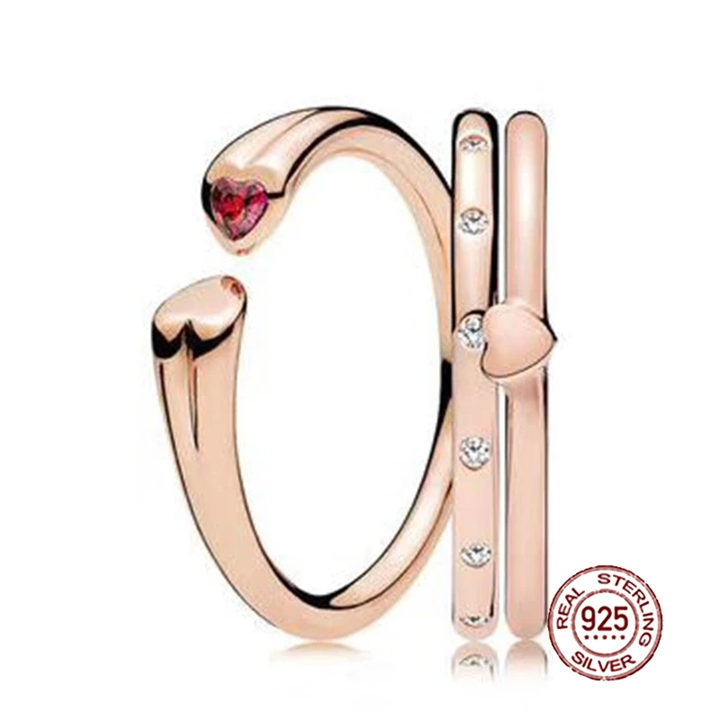 

2018 NEW 100% 925 Sterling Silver Ring Rose Love Heart Stacked Ring Wedding Ring For Fashion Women DIY Gift Jewelry