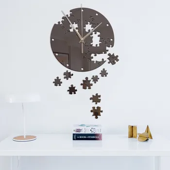 

Creative puzzle modern living room bedroom decorative mirror gold black silver wall clock acrylic Silent DIY wall clock