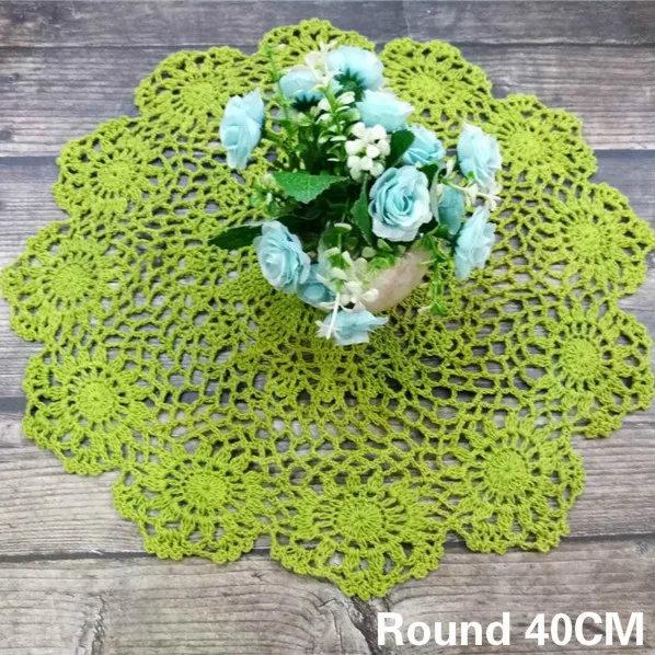 

40CM Round Vintage Green Lace Cotton Flowers Crochet Doily Tea Cup Table Cloth Placemat For Christmas Wedding Banquet Decor Pad