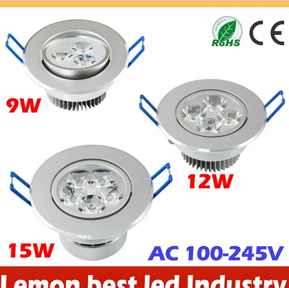 9w 12w 15w cool white warm white dimmable LED Recessed Downlight AC110V