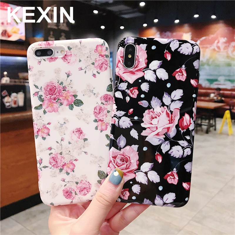 Чехол для телефона KEXIN Flower iPhone XS MAX XR X мягкий IMD гелевый Apple 7 8 Plus 6 S чехол с пленкой