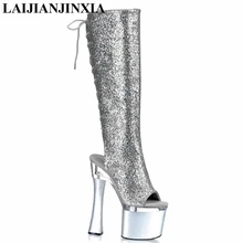 Laijianjinxia/пикантные туфли на платформе обувь для ночного клуба 18 см Чик высоком квадратном тонкий каблук Для женщин Сапоги и ботинки для девочек Ультра кожа пикантные Обувь для танцев B-005