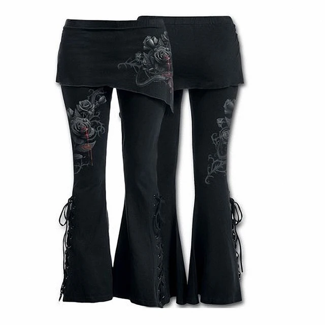 FASHION FLARED TROUSERS MINI SKIRT COMBO FLARES LEGGINGS LACE UP HIGH