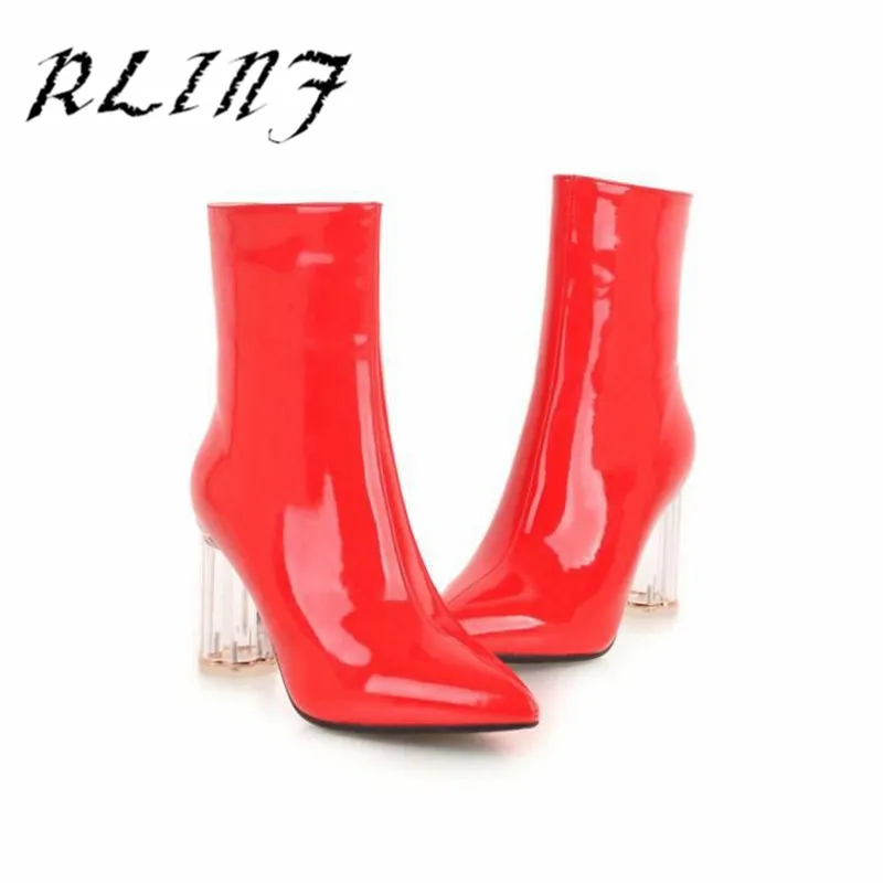 RLINF/ботинки из лакированной кожи с острым носком на высоком каблуке; цвет белый, красный; детские ботинки