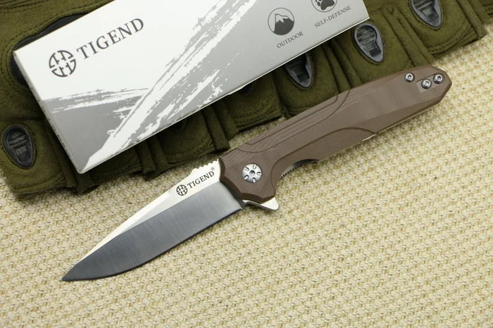TIGEND#1818 тактический складной нож D2 лезвие G10+ стальная ручка для кемпинга охоты на открытом воздухе карманные Кухонные Ножи edc инструменты - Цвет: Коричневый