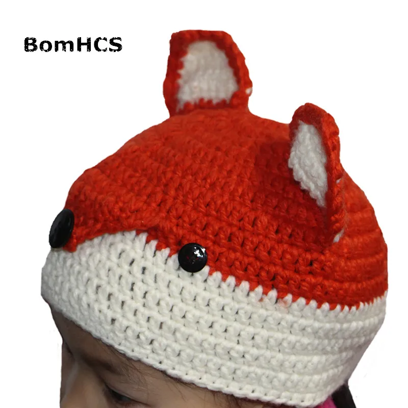 BomHCS Милая шапка с лисьими ушками,, ручная работа, вязаная детская шапка с ушками, зимняя теплая шапочка