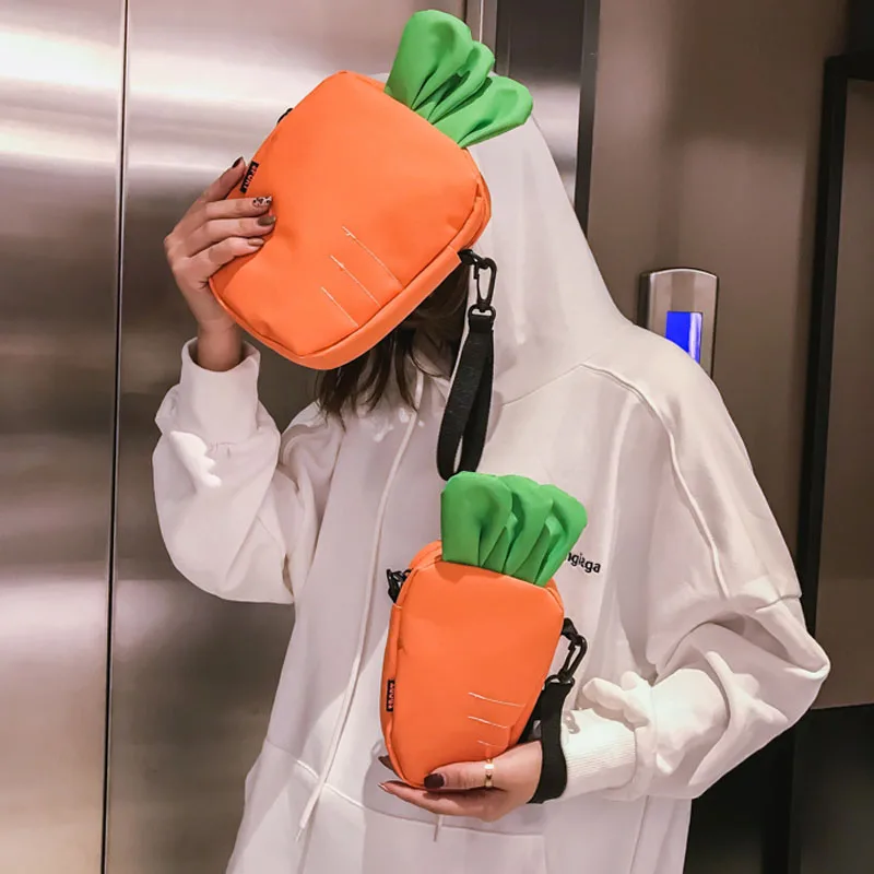 

Designer Carrot Shape Women Crossbody Bag Nylon Waterproof Handbags Cute Girl Shoulder Bags Small Messenger Novelty Funny Bag