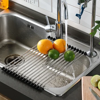 

Lekitchen Sink Drainage Basket Kitchen Washbasin Stainless Steel Drainage Rack Filter Curtain Leak Tank Folding Reception