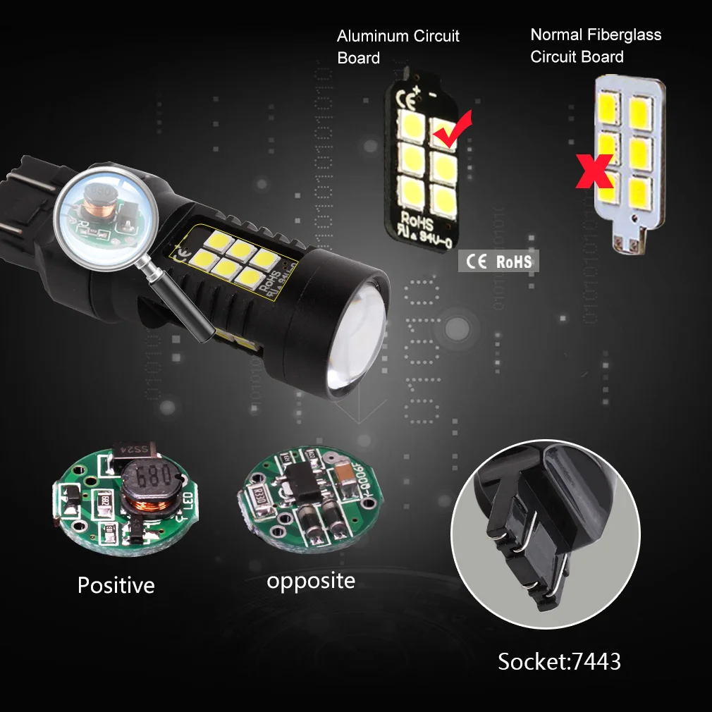 2 шт. 1200Lm T20 W21W светодиодный W21/5 Вт светодиодный WY21W 7440 7443 светодиодный лампы T25 3157 3156 p27/7 Вт автомобильный тормоз обратного светильник 12V светодиодные лампы сигнала поворота