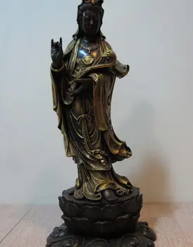 

Tibet Buddhism Fane Copper Bronze Lotus RuYi Kwan-yin Guanyin Bodhisattva Statue