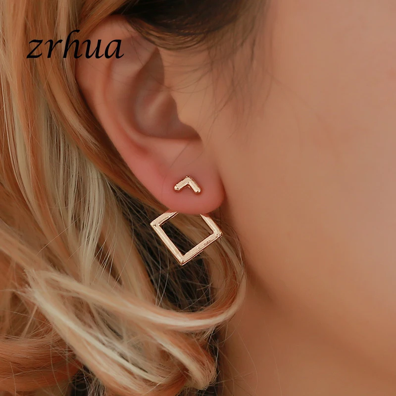

ZRHUA 2018 New Fashion Brand Jewelry Women Stud Earrings for Wedding Party Geometric Gold/Silver Color Bijoux Christmas Gifts