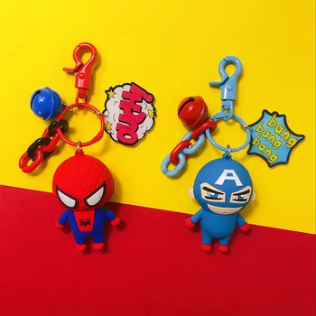 

10pcs/lot Creative DIY The Avengers Marvel Superhero Spiderman Keychain key Chains Cartoon Bag Pendant key ring gift accessories