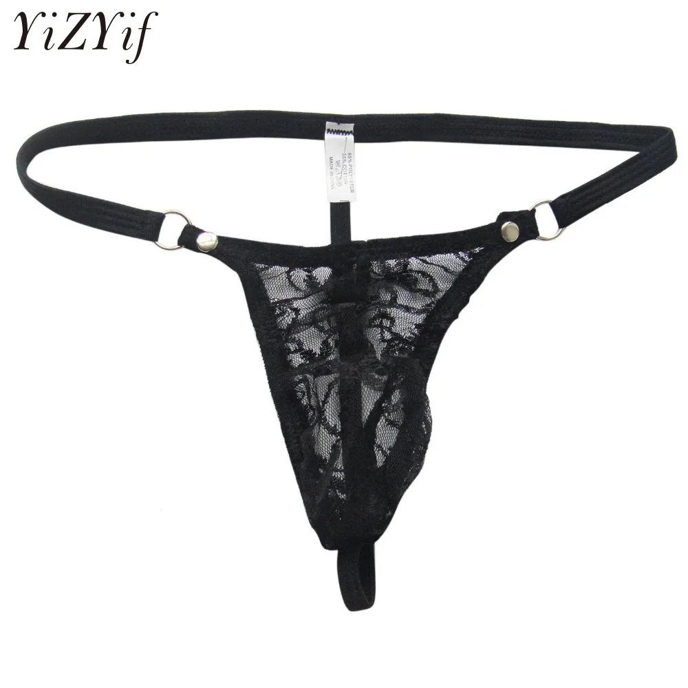 YiZYiF Mens Lace Floral G-String Thong Bikini Briefs T-Back Underwear 