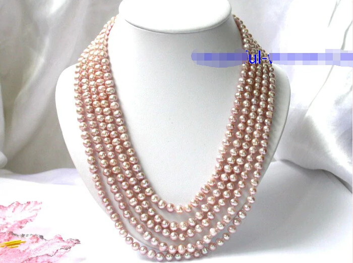 

5strand Pink freshwater pearls Necklace 925sc silver
