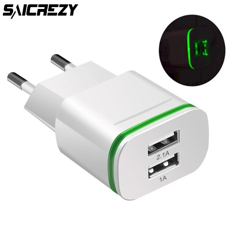 

Good EU Plug 5V 2A 2 USB Ports Phone Fast Charging Wall Power Adapter LED Light Charger Cable For Samsung A20 A30 A50 A70 A80