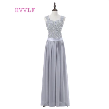 

Silver Evening Dresses 2019 A-line Cap Sleeves Chiffon Appliques Lace Women Long Evening Gown Prom Dresses Robe De Soiree