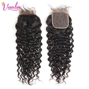 

Vanlov Brazilian Water Wave Hair Lace Closure Pre Plucked Human Hair Closure Remy Hair Swiss Lace 4*4 Free Part Natural Hairline