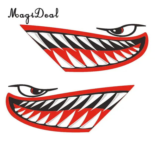 MagiDeal 2 Pcs High Quality Vinyl Shark Teeth Mouth Decals Stickers for Fishing Boat Kayak Canoe