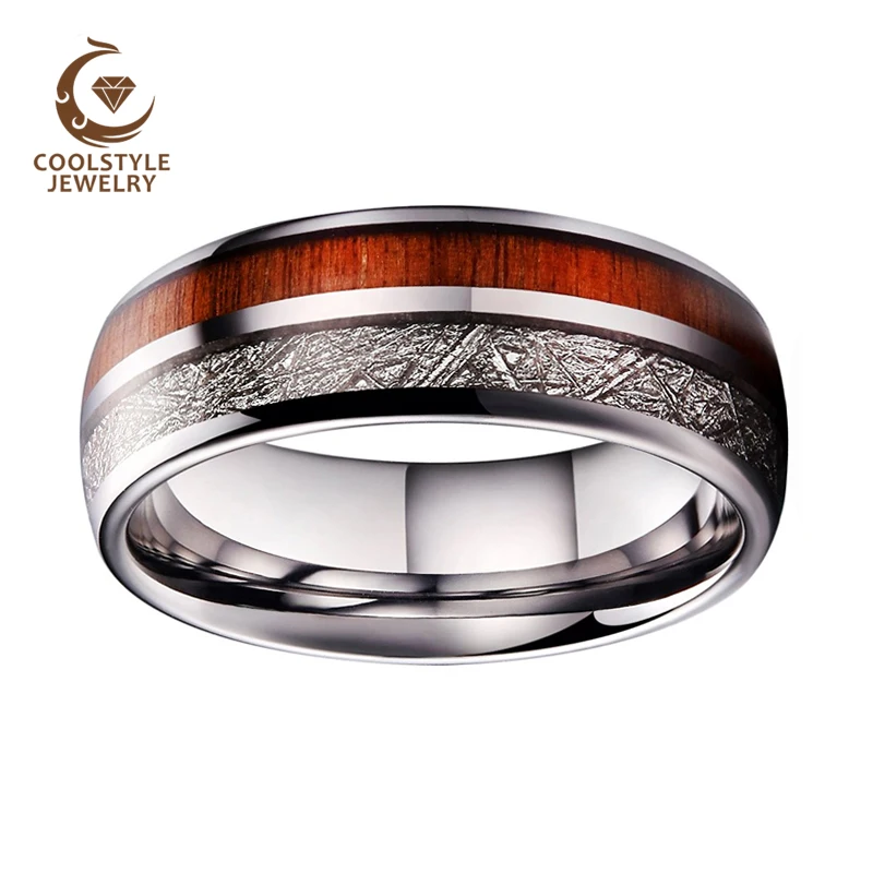 Для мужчин и женщин обручальное вольфрамовое серебряное кольцо 8 мм с натуральным деревом и метеорит инкрустация комфорт подходят