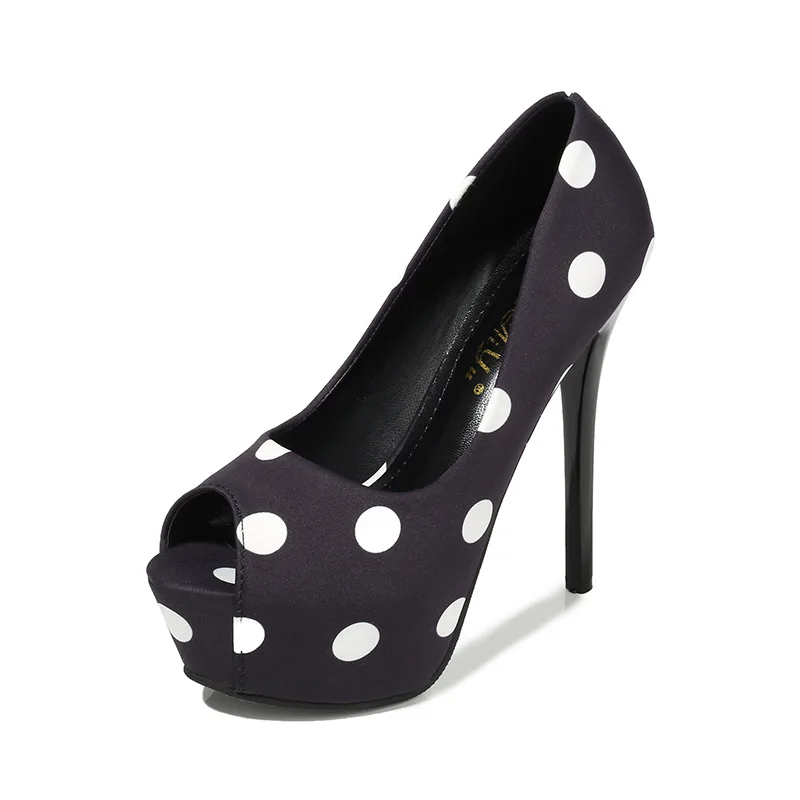 New Platform High Heel Polka Dot Sweet Silk Satin Shallow Mouth Fish Mouth Single Shoes Women Shoes Offwhite Shoes High Heels
