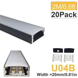 20-Pack 2 м (6.6ft) черный LED Алюминий профиль 20 мм U-Форма для 5050 3528 Светодиодные Жесткая свет Корпус Алюминий канала с крышка