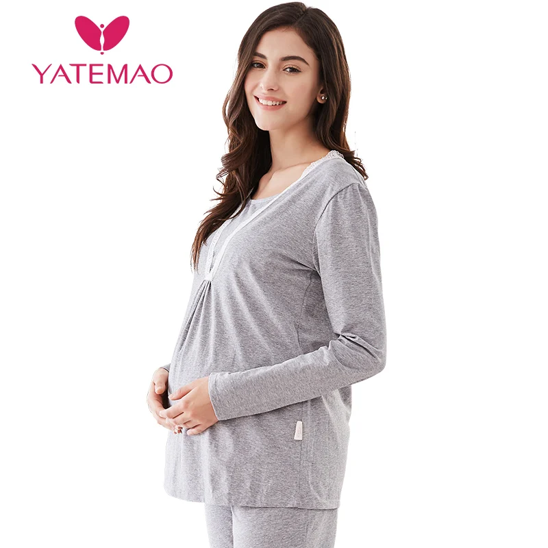 Пижама из хлопка с длинным рукавом YATEMAO зимняя для кормящих мам|nursing pajamas|winter nursing