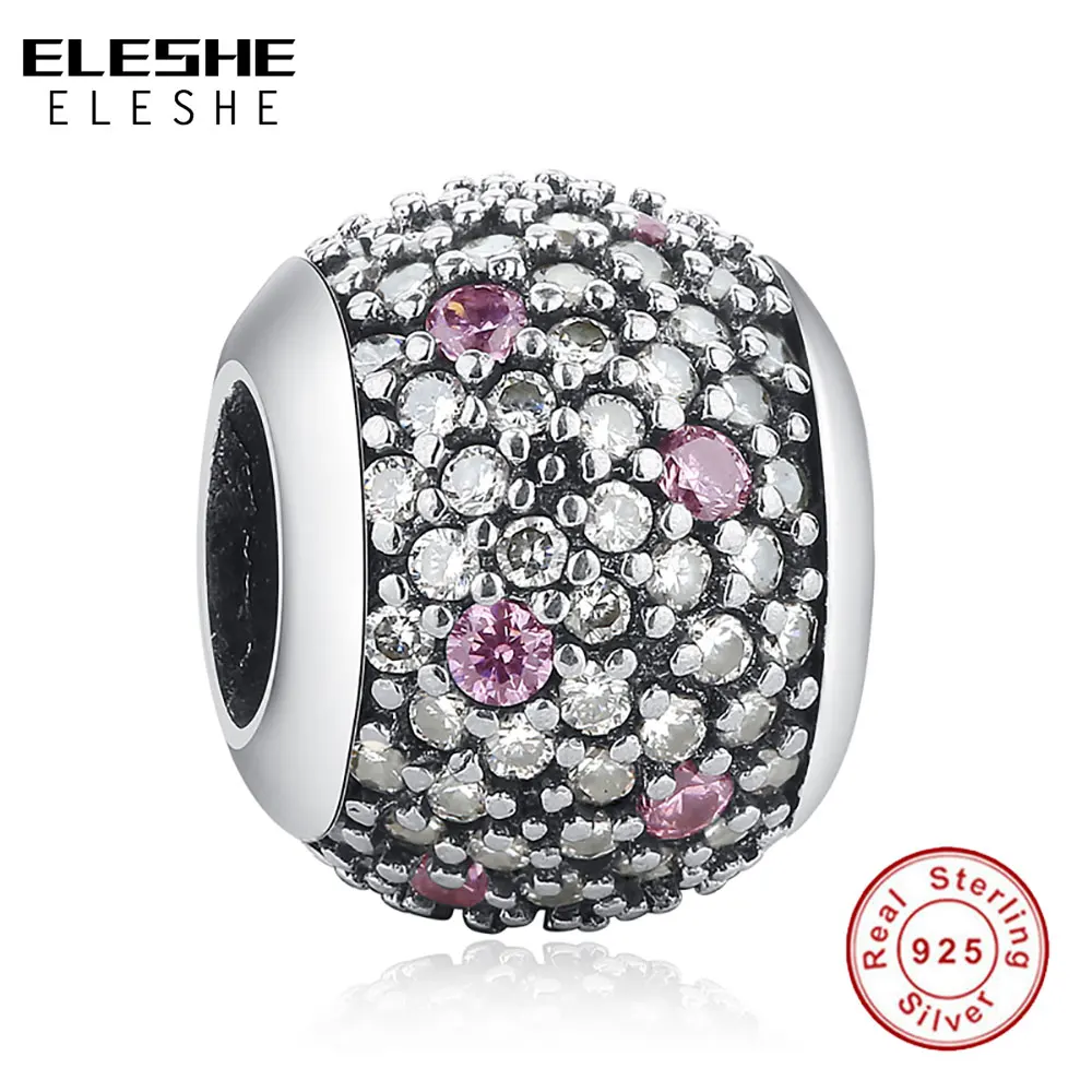 

ELESHE Rose Gold Pave Ball Crystal Beads Fit Original ELESHE Charm Bracelets 925 Sterling Silver Bead Diy European Jewelry