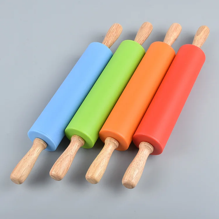 

18 Cm Silicone Rolling Pin High Quality Colorful Wood Handle Ferramentas Cake Decorating Tools Fondant E152