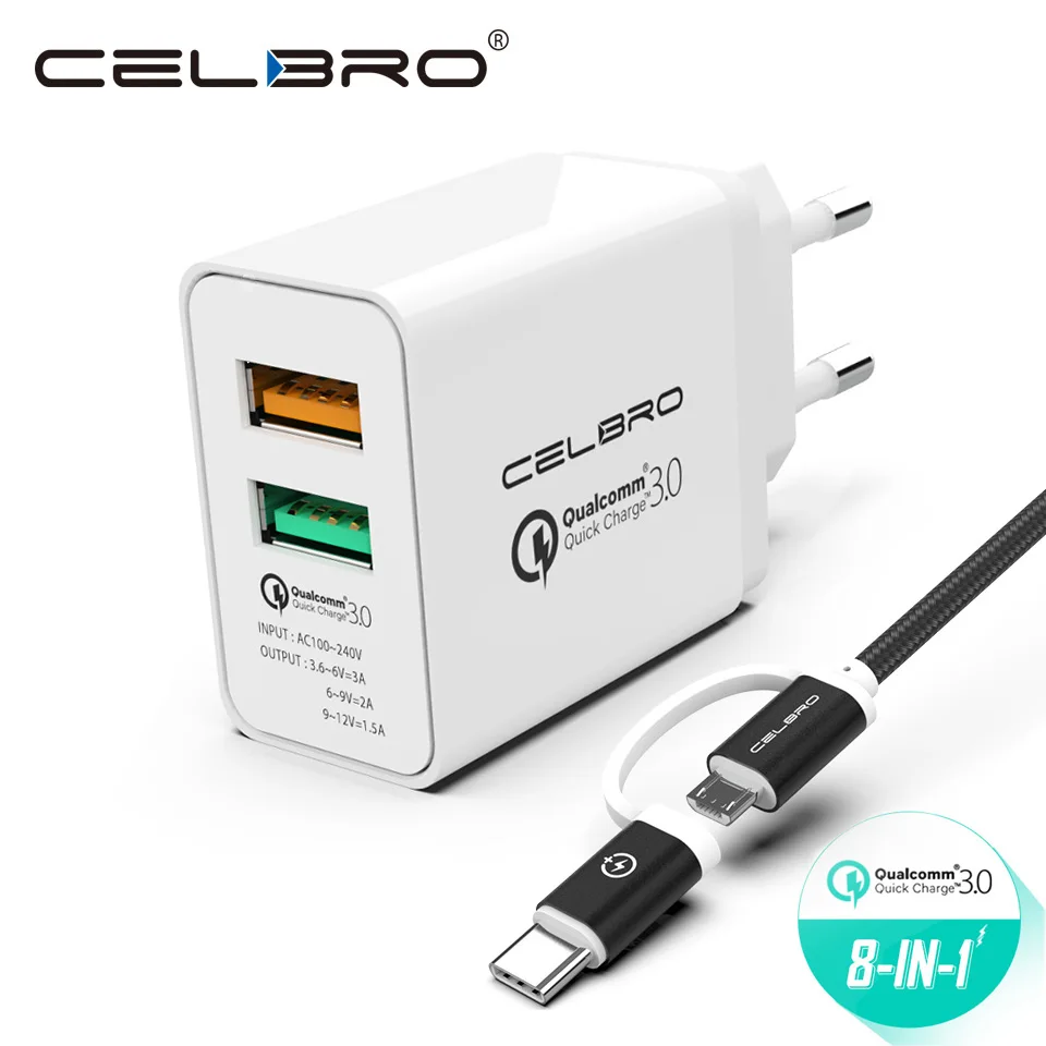 

Usb Wall Charger Quick Charge QC3.0 Dual Usb Adapter 2 Port Fast Charger for Iphone 8 Ipad Mobile Phone Travel Charging EU Plug