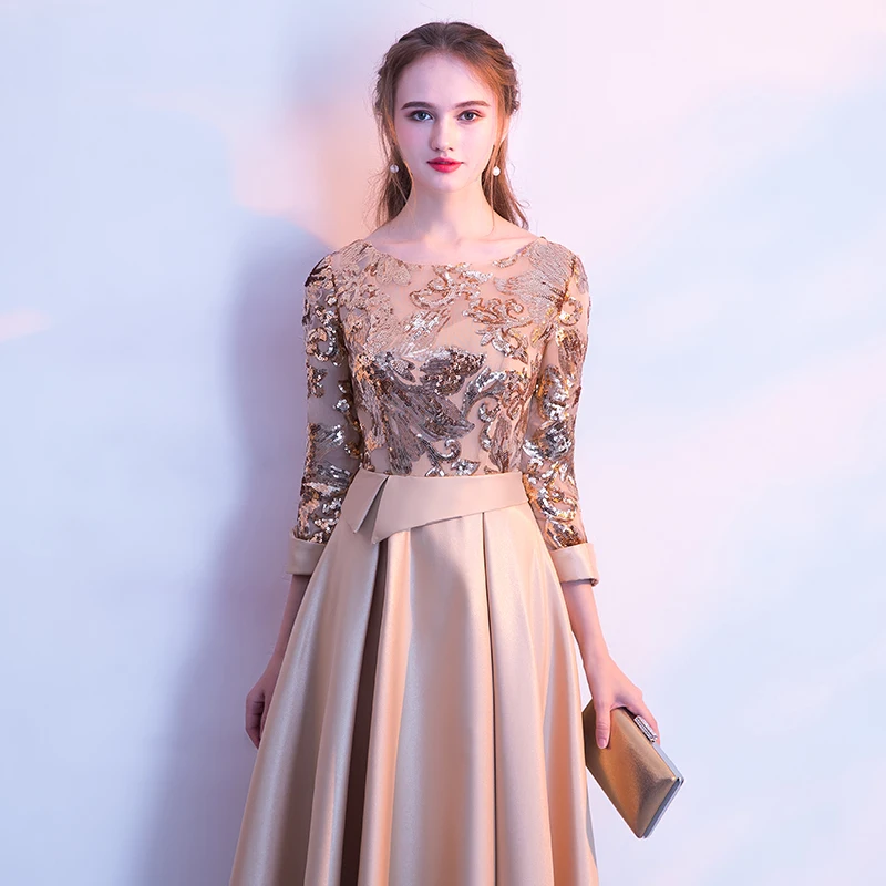 2019 vestido de festa с глубоким вырезом новинка цвет шампанского золотистый блестящий