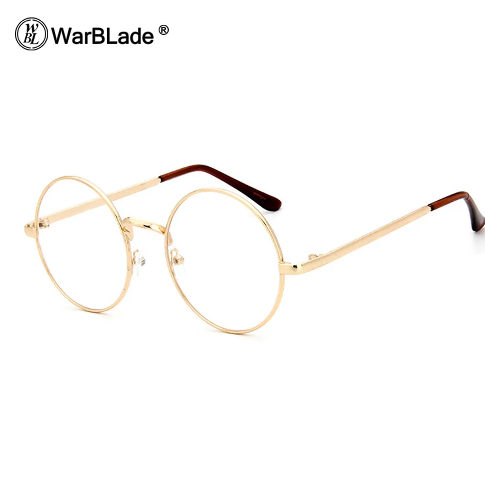 light gold WarBLade, новинка, женские круглые прозрачные очки, прозрачные очки, Ретро стиль, золотая металлическая оправа, очки, Ретро стиль, оптические очки унисекс - Цвет оправы: light gold