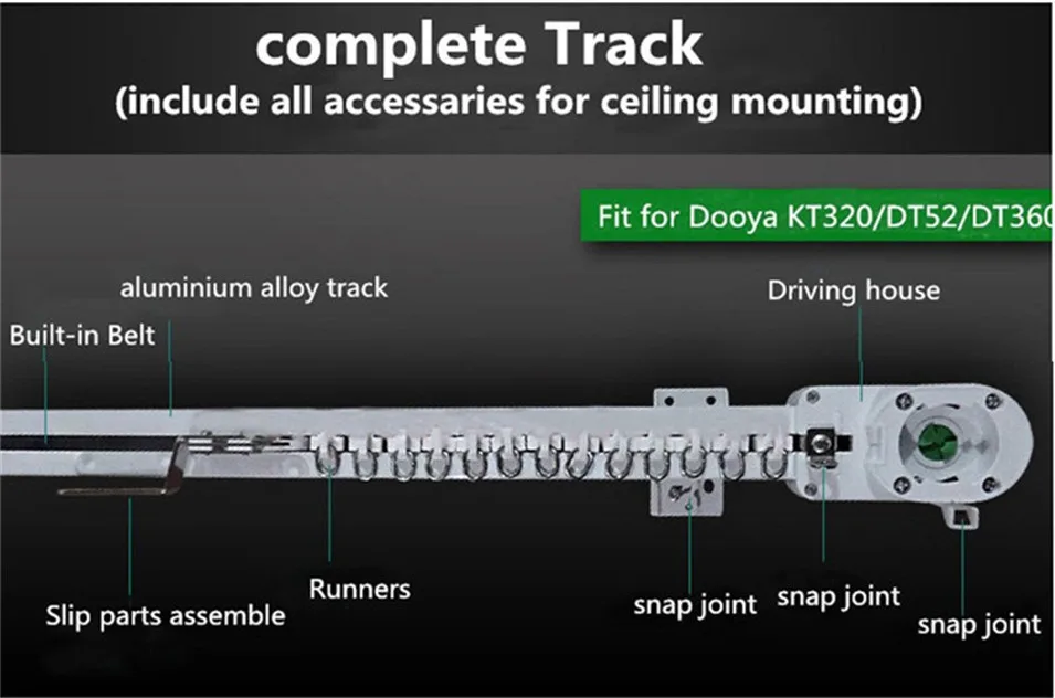Dooya DT52S 75W 4 Wire Strong Motor+3M Track,Open Closing Window Motorized Curtain Rail,Special Project Motor,Automatic Curtain-20