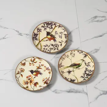 

Continental flower bird ceramic pendant American retro background wall decorated wall hanging restaurant tourist souvenir