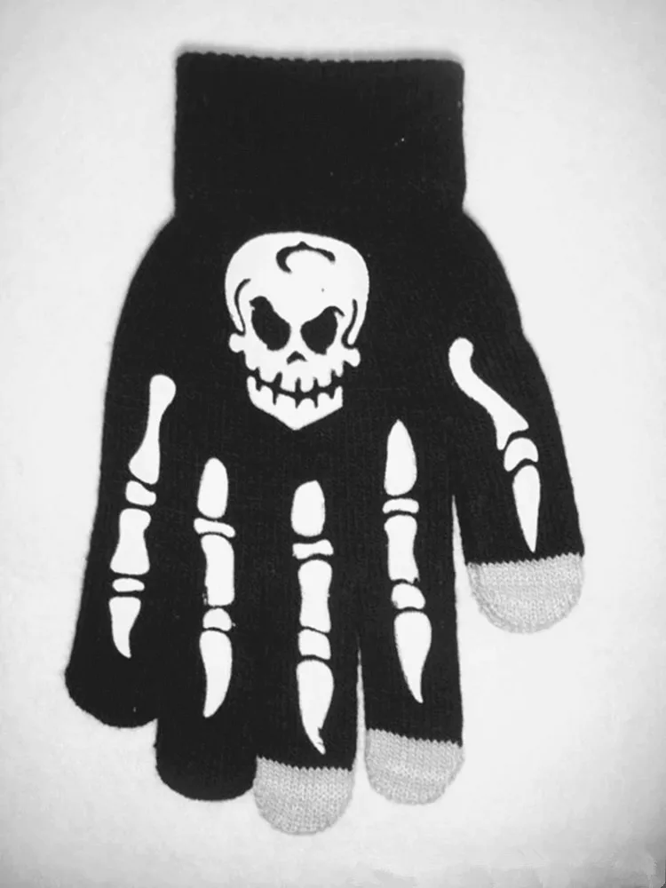 Мода Европа и США перчатки для Хэллоуина Вязание Шерсть печати когти сенсорный экран шерстяные перчатки светящиеся